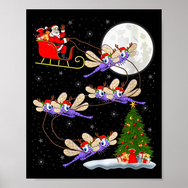 Womens Dragonfly Santa Sleigh Flying Funny Magical Poster (Vorne)
