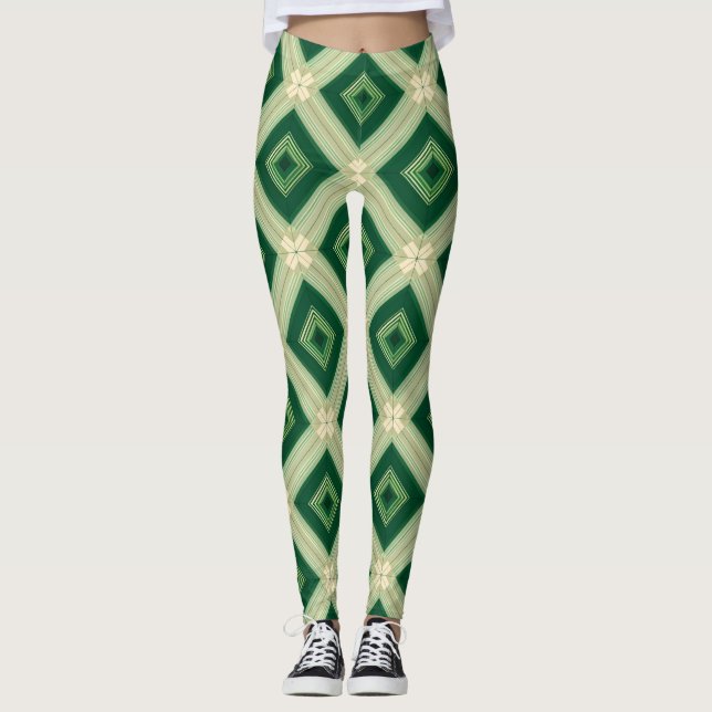 Women's Emerald Green Diamond Geometric Leggings (Devant)