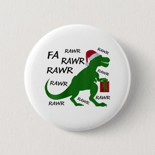 Womens Fa Rawr Dinosaur T-rex Xmas Party Santa T-r Button