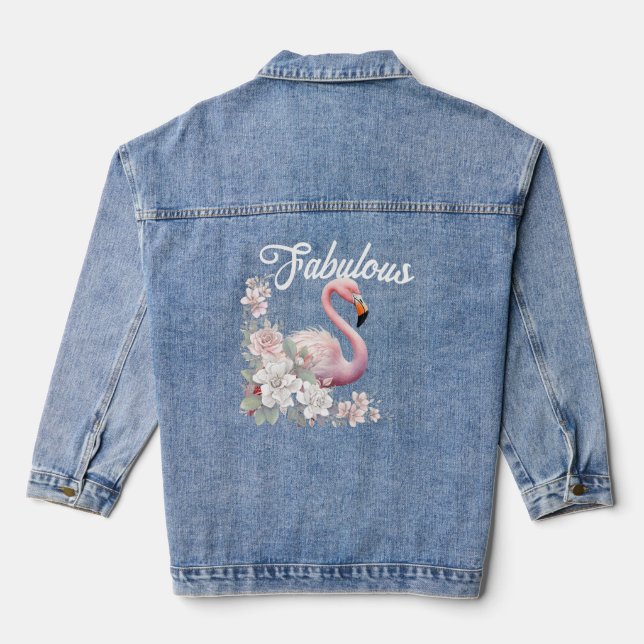 Womens Fabulous Flamingo Floral Pink Jeansjacke (Rückseite)