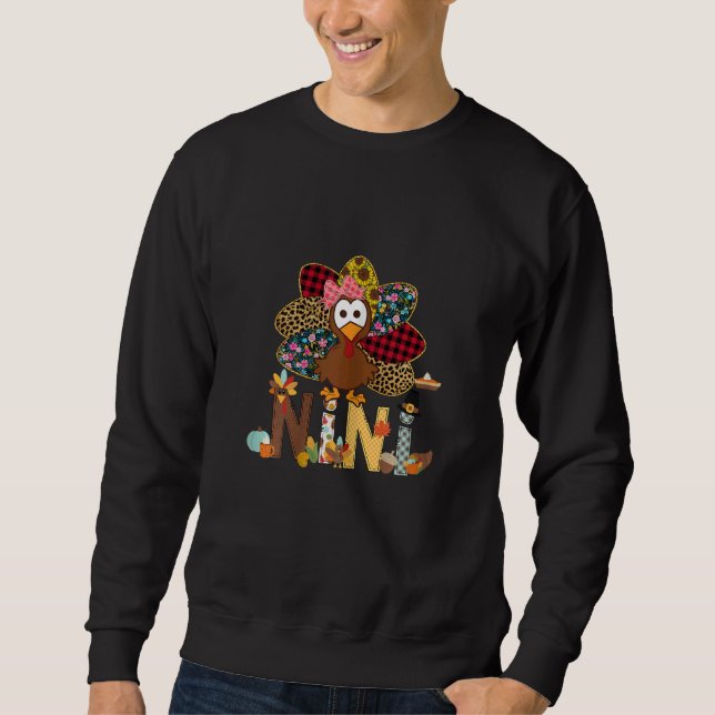 Womens Fall Turkey Nini    Thanksgiving Doodle Gra Sweatshirt (Vorderseite)