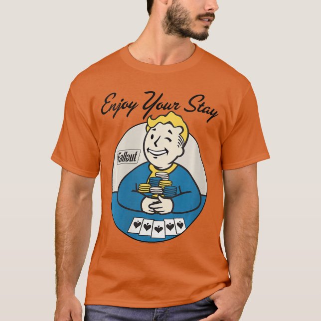 Womens Fallout Video Game Vault Boy Poker Enjoy Yo T-Shirt (Vorderseite)