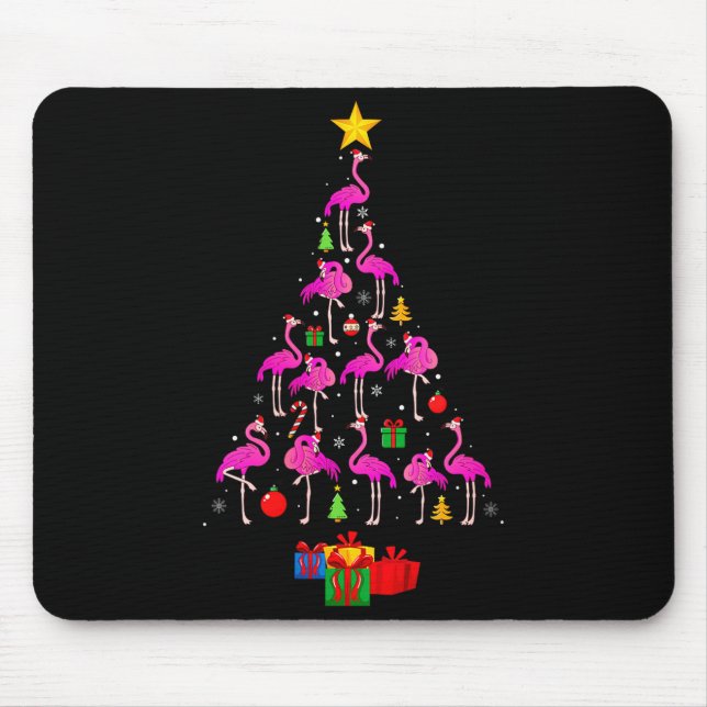 Womens Flamingo Christmas Tree Pajamas Santa Hat F Mousepad (Vorne)