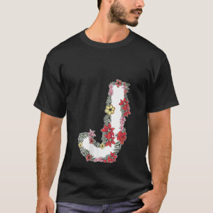Womens Floral Letter J V Neck T-Shirt