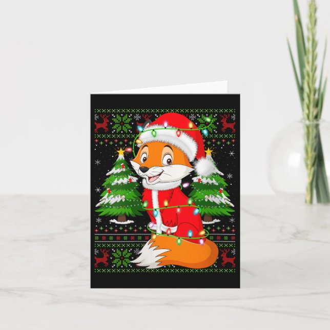 Womens Fox Christmas Lights Santa Costume Ugly Xma Karte (Vorderseite)