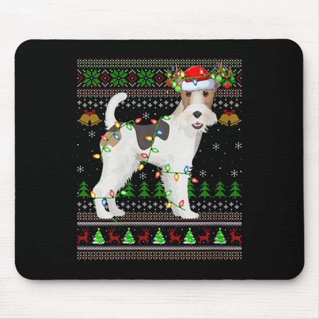 Womens Fox Terrier Dog Ugly Christmas Sweaters Hol Mousepad (Vorne)