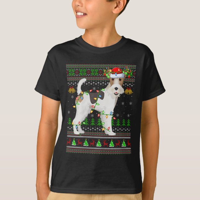 Womens Fox Terrier Dog Ugly Christmas Sweaters Hol T-Shirt (Vorderseite)