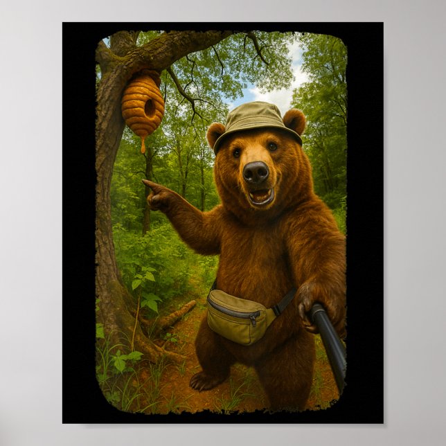 Womens Funny Bear Selfie Near Beehive Hiking Throu Poster (Vorne)