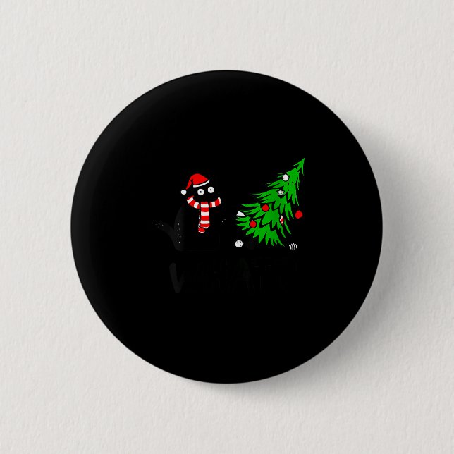 Womens Funny Black Cat Gift Pushing Christmas Tree Button (Vorderseite)