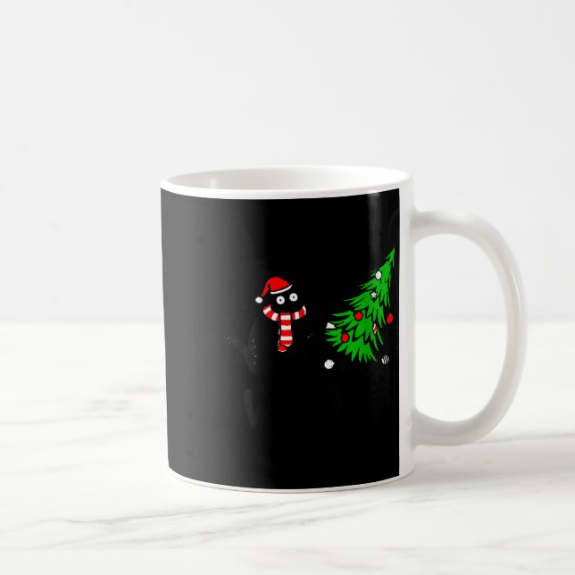 Womens Funny Black Cat Gift Pushing Christmas Tree Kaffeetasse (Rechts)