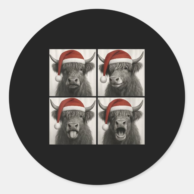Womens Funny Christmas Highland Cow Santa Photo Bo Runder Aufkleber (Vorderseite)