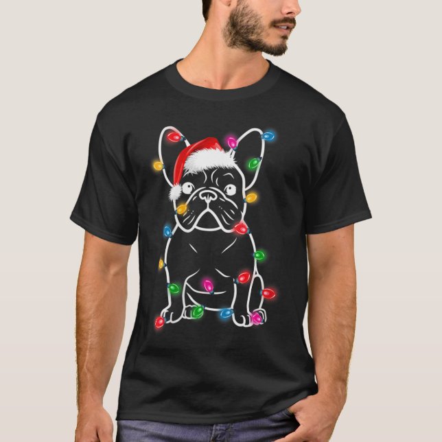 Womens Funny French Bulldog Dog Tree Christmas Lig T-Shirt (Vorderseite)