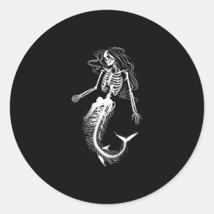Womens Funny Halloween Meerjungfrau Skeleton Gesch Runder Aufkleber