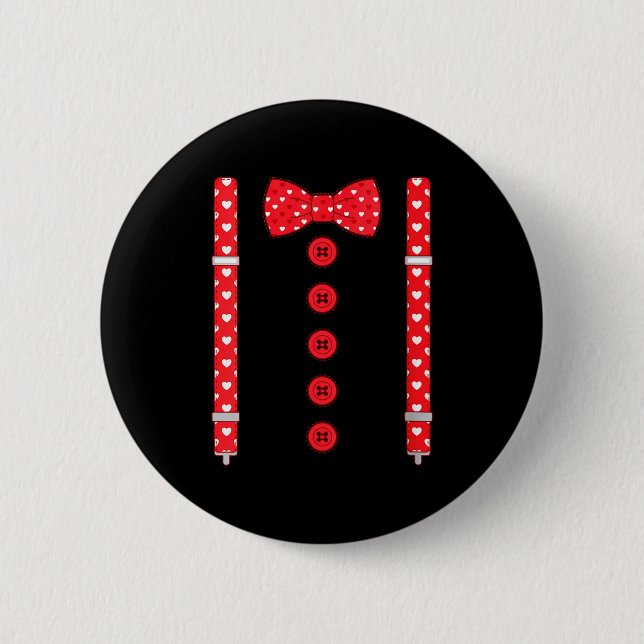 Women's Funny Hearts Bow Tie Suspenders Valentine' Button (Vorderseite)