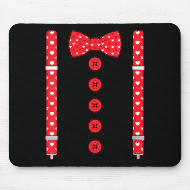 Women's Funny Hearts Bow Tie Suspenders Valentine' Mousepad (Vorne)