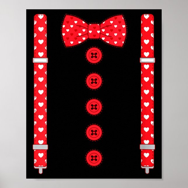 Women's Funny Hearts Bow Tie Suspenders Valentine' Poster (Vorne)