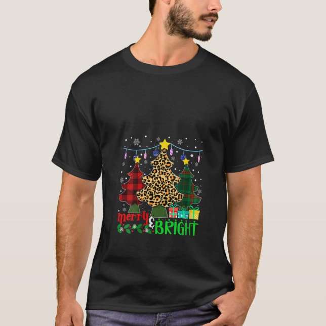 Womens Funny Leopard Karierte Weihnachtsbaumen Mer T-Shirt (Vorderseite)