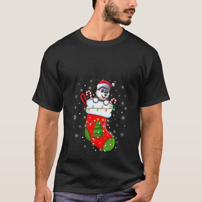 Womens Funny Norwegian Elkhound Dog In Christmas S T-Shirt (Vorderseite)