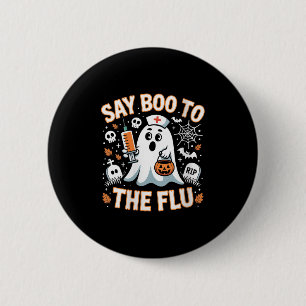 Womens Funny Nurse Ghost Halloween Impfstoff Say B Button