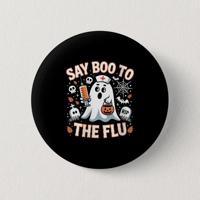 Womens Funny Nurse Ghost Halloween Impfstoff Say B Button (Vorderseite)
