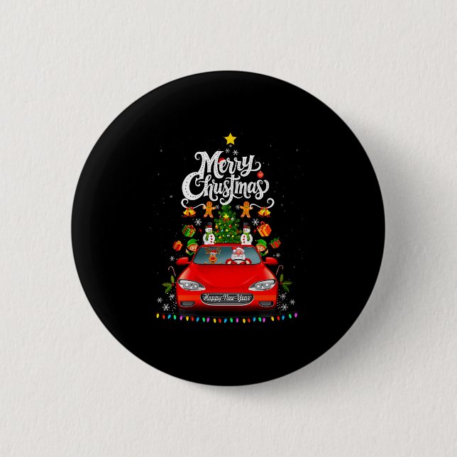 Womens Funny Santa Driving Wagon Red Truck Christm Button (Vorderseite)