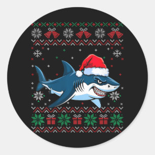 Womens Funny Ugly Christmas Shark Weihnachtsmannmü Runder Aufkleber