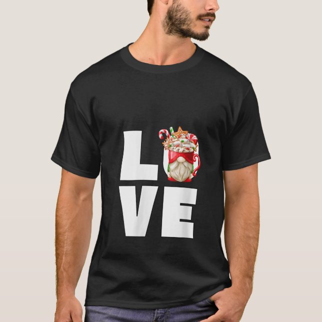 Womens Funny Xmas Gnome With Gingerbread Cocoa Cup T-Shirt (Vorderseite)