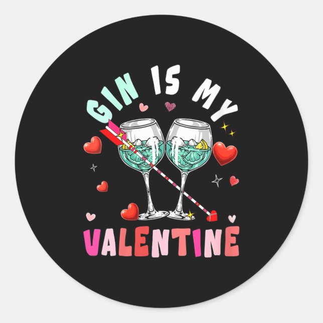 Women's Gin Is My Valentine Hearts Matching Drinke Runder Aufkleber (Vorderseite)