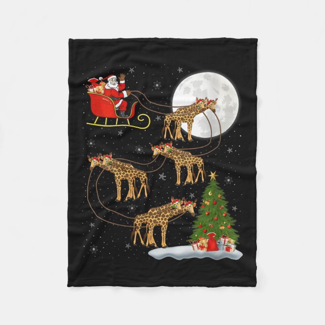 Womens Giraffe Santa Sleigh Flying Funny Magical C Fleecedecke (Vorderseite)