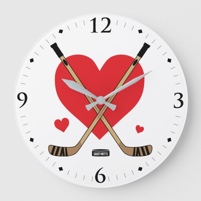 Women's Girls Love Heart Hockey Sticks Room Decor Große Wanduhr (Vorderseite)
