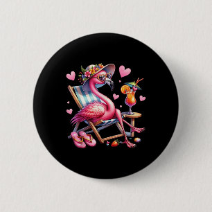Womens Girls Pink Flamingo Beach Palm Tree Niedlic Button