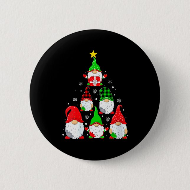 Womens Gnomes Christmas Tree Pajamas Funny Gnome H Button (Vorderseite)