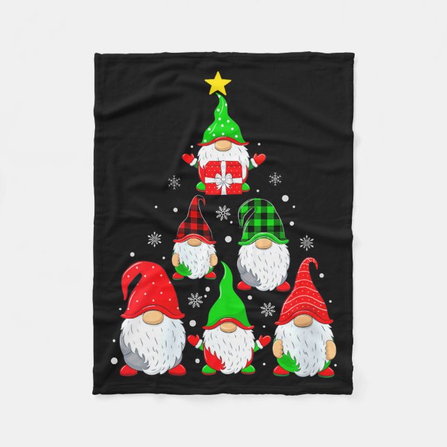 Womens Gnomes Christmas Tree Pajamas Funny Gnome H Fleecedecke (Vorderseite)