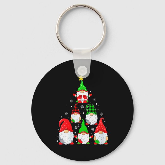 Womens Gnomes Christmas Tree Pajamas Funny Gnome H Schlüsselanhänger (Vorderseite)