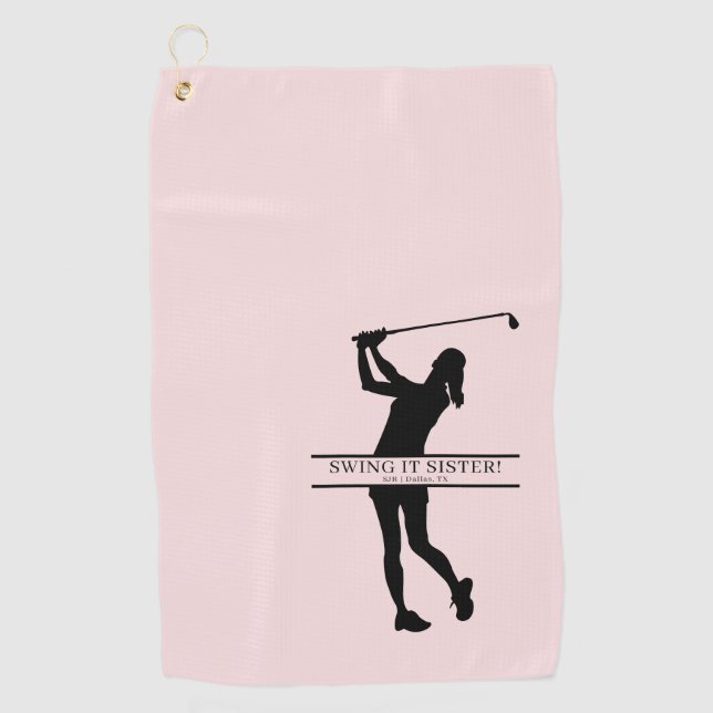 Womens Golf Silhouette Personalized Monogram City Golfhandtuch (Vorderseite)