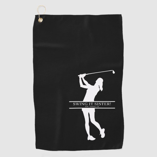 Womens Golf Silhouette Personalized Monogram City Golfhandtuch (Vorderseite)