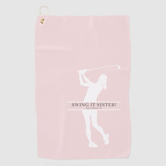 Womens Golf Silhouette Personalized Monogram City Golfhandtuch (Vorderseite)