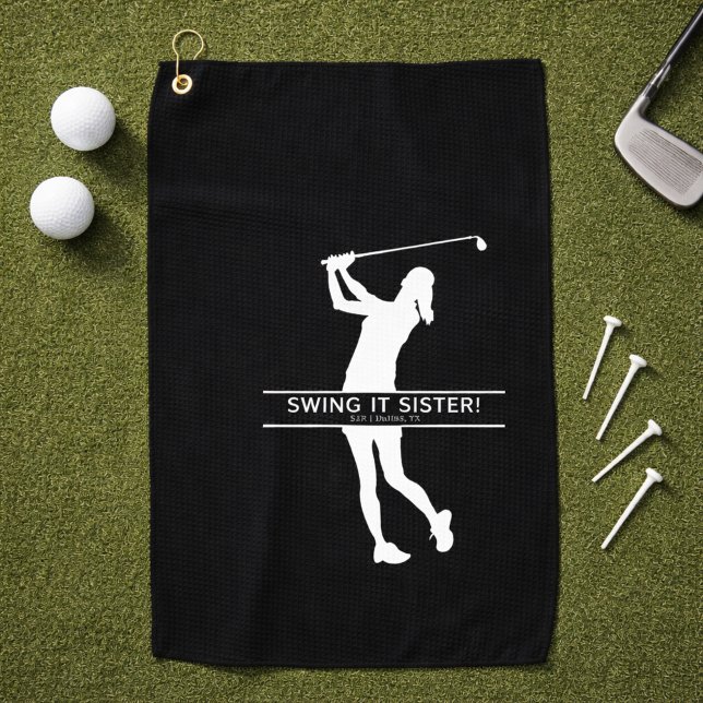 Womens Golf Silhouette Personalized Monogram City Golfhandtuch (Add initials, city and state to personalize,  change the caption too, if you wish.)