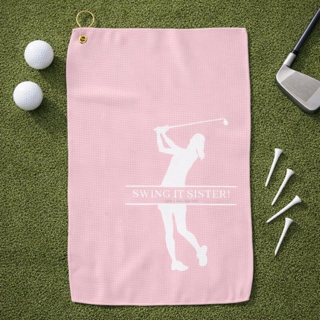 Womens Golf Silhouette Personalized Monogram City Golfhandtuch (Personalize with initials, city and state.  Edit caption too, if you wish.)