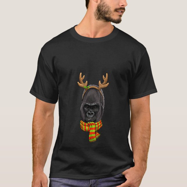 Womens Gorilla Christmas Reindeer Antlers Xmas T-Shirt (Vorderseite)