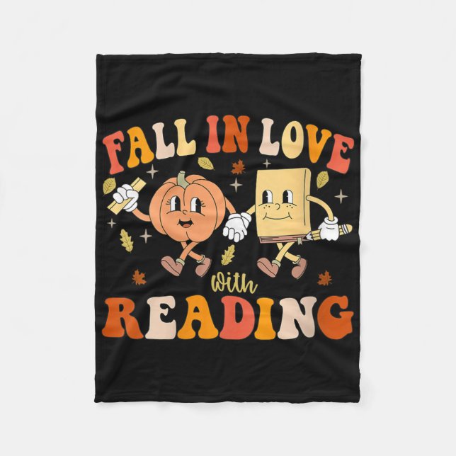 Womens Groovy Fall In Love With Reading Thanksgivi Fleecedecke (Vorderseite)