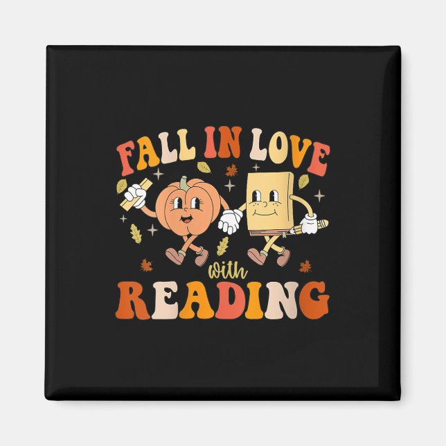 Womens Groovy Fall In Love With Reading Thanksgivi Magnet (Vorne)