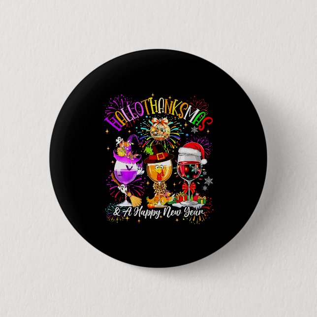 Womens Hallothanksmas &amp; A Happy New Year Firew Button (Vorderseite)