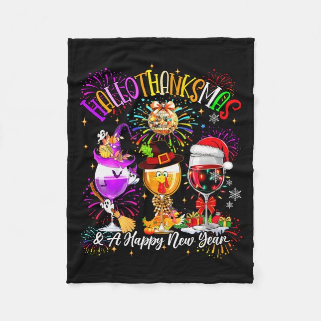 Womens Hallothanksmas &amp; A Happy New Year Firew Fleecedecke (Vorderseite)