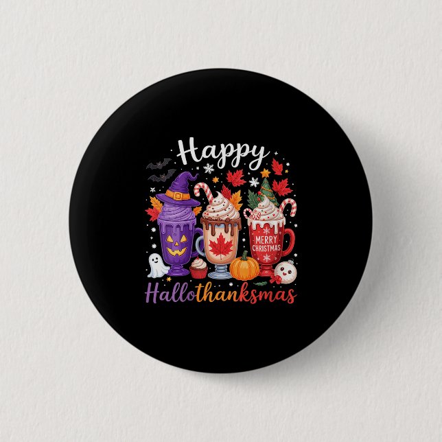 Womens Happy Hallothanksmas Coffee Lover Halloween Button (Vorderseite)
