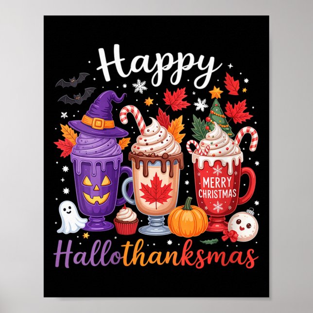 Womens Happy Hallothanksmas Coffee Lover Halloween Poster (Vorne)