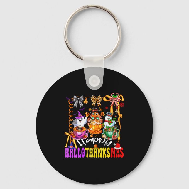 Womens Happy Hallothanksmas Coquette Bow Coffee La Schlüsselanhänger (Vorderseite)
