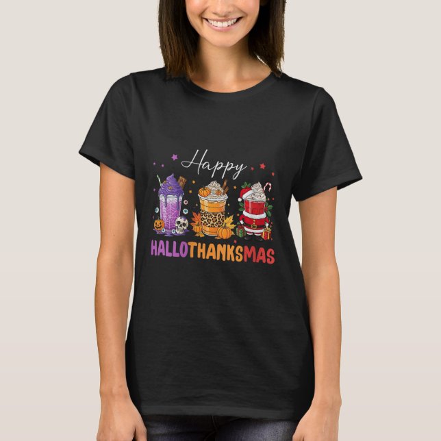 Womens Happy Hallothanksmas Halloween Thanksgiving T-Shirt (Vorderseite)