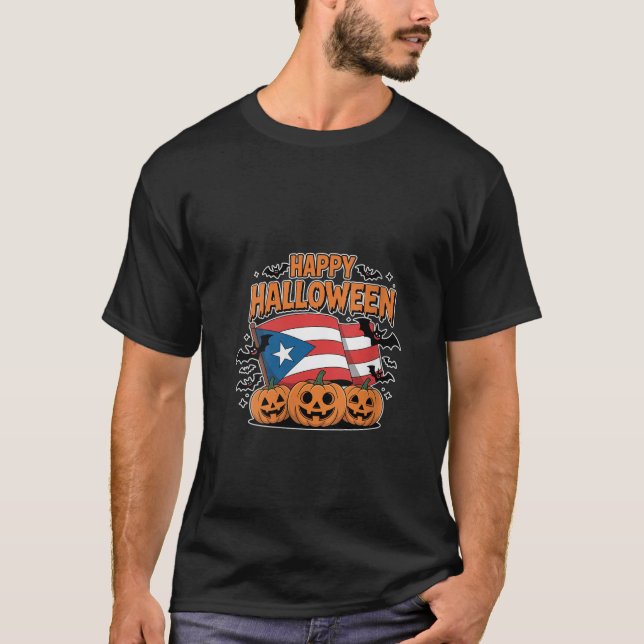 Womens Happy Halloween Puerto Rico Flag Boricua Pr T-Shirt (Vorderseite)