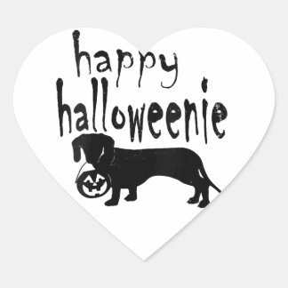 Womens Happy Halloweenie Dachshund V-Neck Herz-Aufkleber